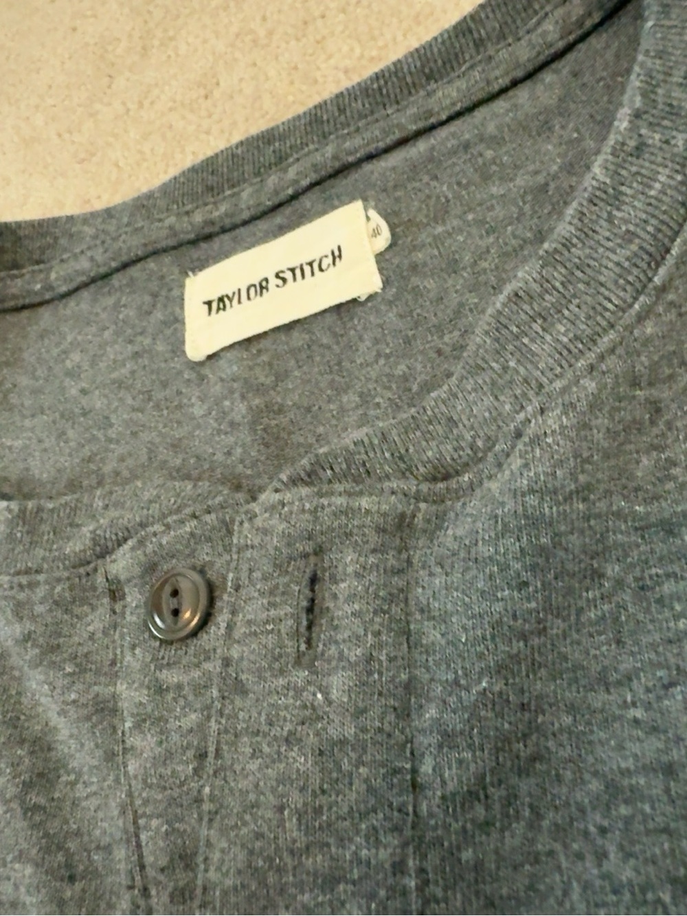 Taylor Stitch Charcoal Heather Long Sleeve Henley Shirt Men’s Medium 40